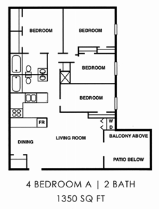 Four Bedroom / Two Bath - 1,350 Sq. Ft.*
